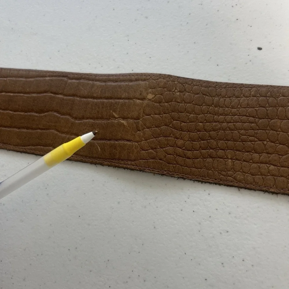Vintage Ruza Croc Embossed Leather Wide Belt Leopard Strap Women 38